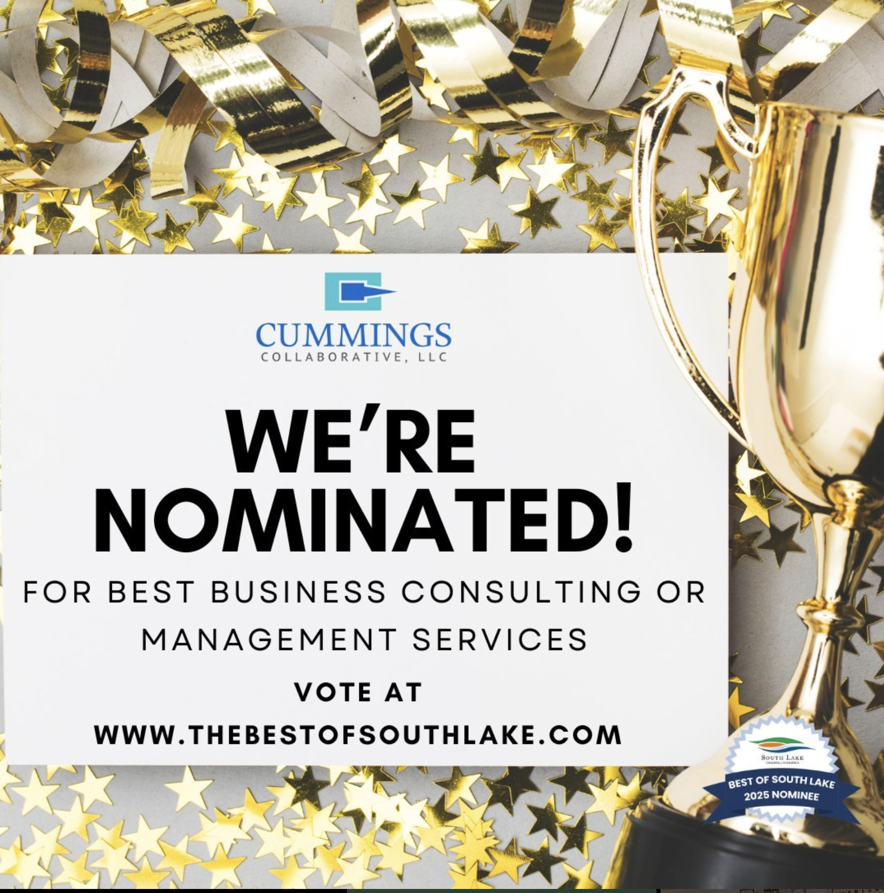 Cummings Collaborative nominated for Best of South Lake Awards 2025 recognizing excellence in leadership and community impact. » Cummings Collaborative, LLC. » CummingsCollaborative.com